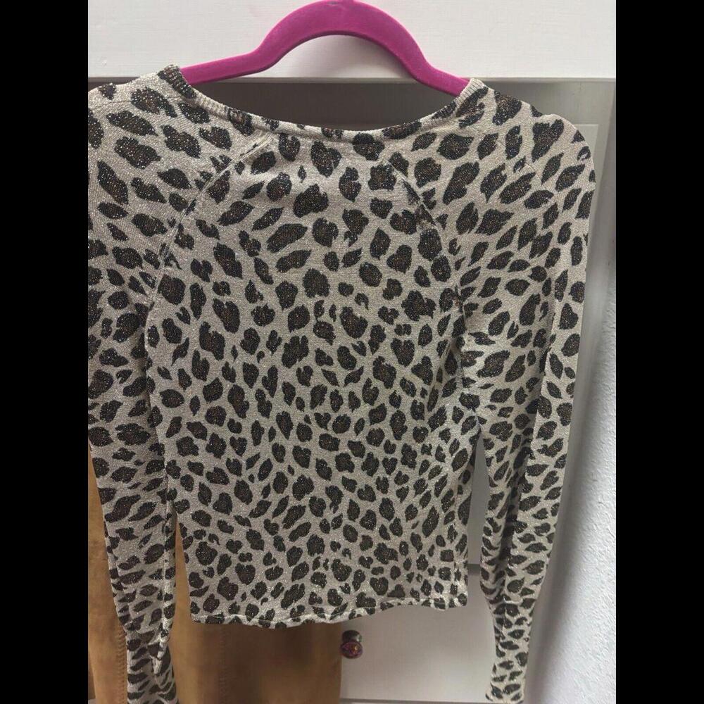 👠👚💛Cache Metallic Animal Print Ruched Keyhole Neck Top Stretch Sz Small - Picture 13 of 13